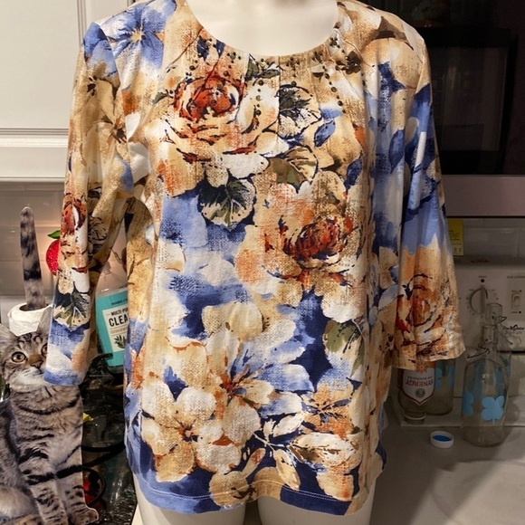 Z womens Alfred Dunner casual floral stretch 3/4 sleeve top size XLP - Picture 1 of 3